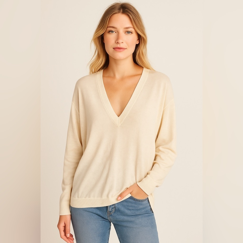 A New Day Women's Fine Gauge V-Neck Pullover Sweater – Size XL | Beige | NWT - Picture 10 of 11